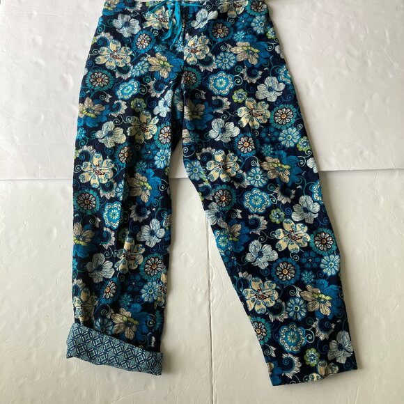 Vera Bradley Blue Floral Drawstring  Button Front Lounge Corduroy Pant Samll - Picture 5 of 8